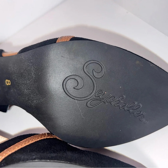 Seychelle Heritage 2 tone stretch ankle strap suede t-strap 3.5in stiletto sz8 - Picture 8 of 8